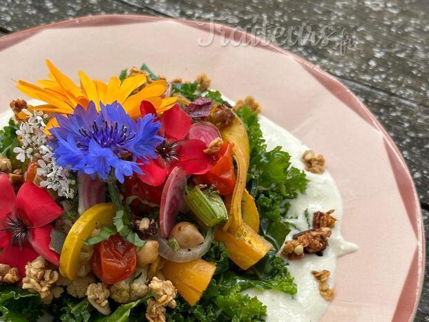 Chou kale mariné sur sa crème de cajou et ses toppings coquants