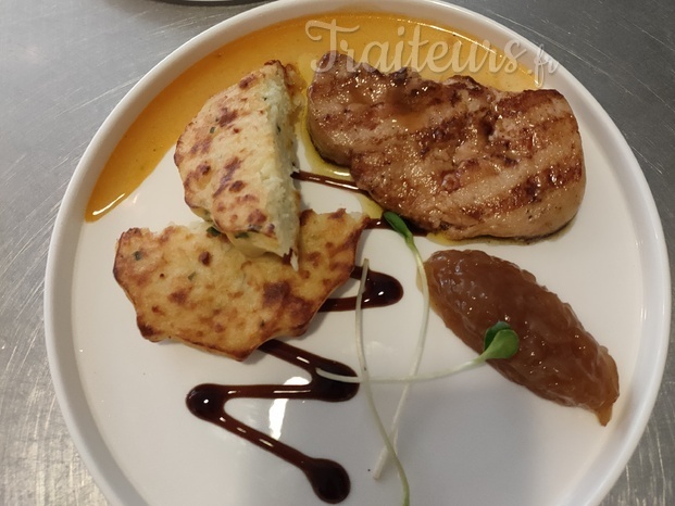 Foie gras poêlé gauffre de pomme de terre