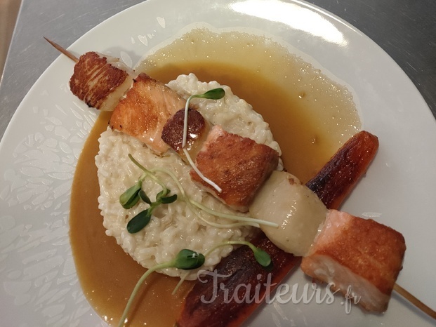 Brochette truite et St Jacques risotto 